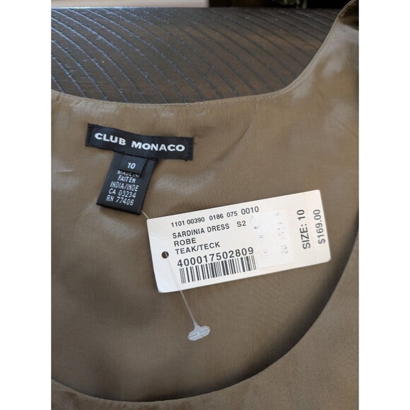 Club Monaco Silk Sardinia Dress Belted Olive Wedding Guest Bubble Hem Sz 10 NWT - Picture 5 of 9